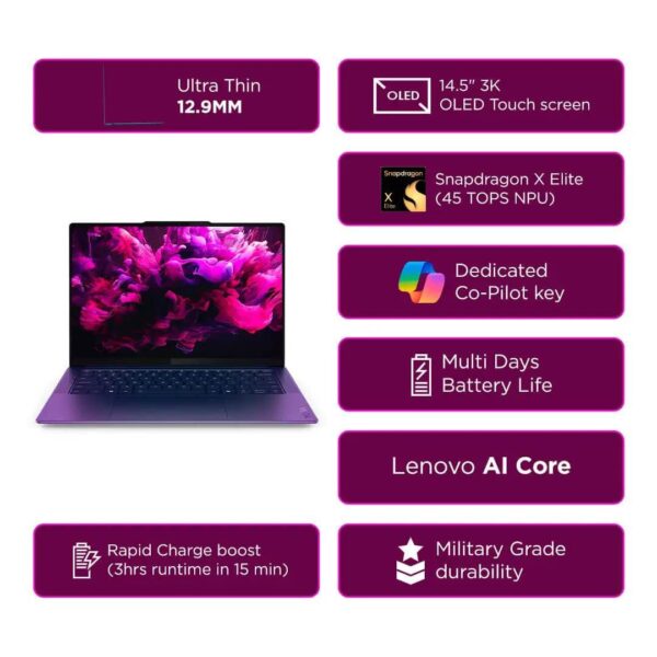 Yoga Slim 7x Gen 9, 36.83cms - Snapdragon X Plus (Cosmic Blue) - Image 8